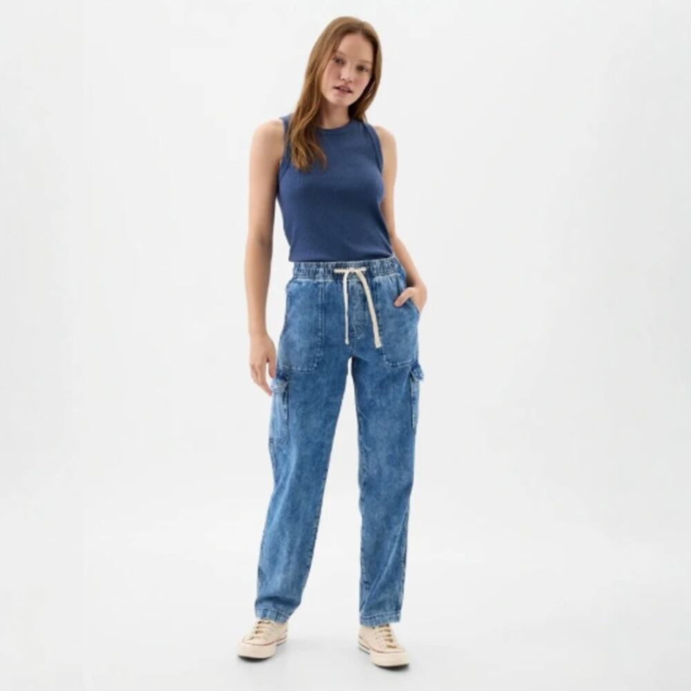 GAP Mid Rise Easy Cargo Jean Pants Acid Indigo Sz XL NWT $80 {3H19}